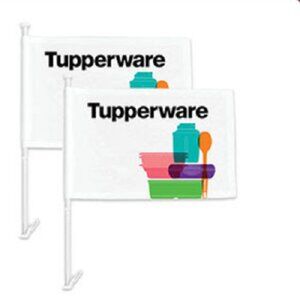 TUPPERWARE Pair/2 Logo Car Flags 12" x 18" in White w/ Bright *TW Brand Products